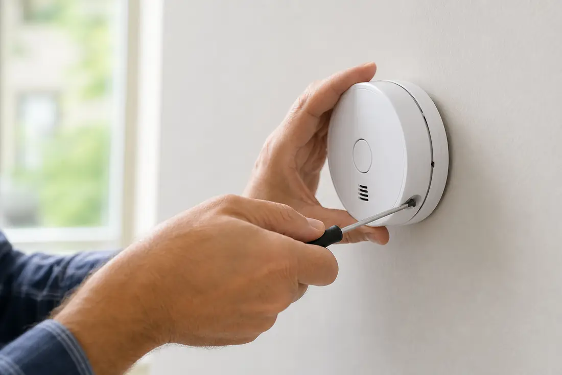 Pose d'un détecteur de monoxyde de carbone au mur d'un séjour